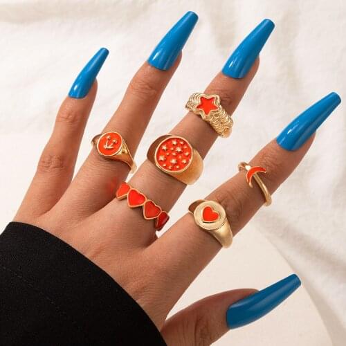 Tocona 6pcs/sets New Arrival Moon Ring Sets for Women Romantic Heart Cherry Star Alloy Metal Party Jewelry Gift кольца 20033