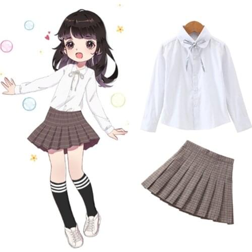Girls Clothes Set Baby Girl Long Sleeve White Shirt Plaid Pleated Skirt Set kids Suits Children Clothing School Graduation Wear