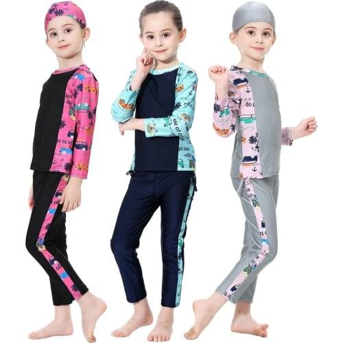 Girls Swimwear Muslim Swimwear Girl Swimsuit 2 Piece Long Sleeve Bathing Suit Long Pants Swiming Suit for Kids Girls Beach Wear