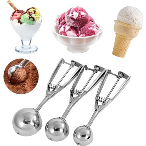 Ice Cream Scoop Spring Handle 3 Size Stainless Steel Cookie Watermelon Ball Spoon Home Mash Potato Tool Kitchen Accessories