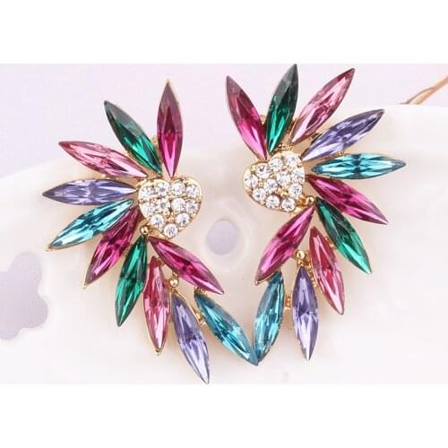 Mitoky 16 Colors Small Heart Wings Stud Earrings Acrylic Crystal Stone Women Piercing Earrings Trendy Wedding Jewelry Gift 2020