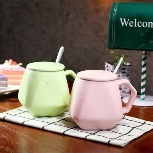 Cute Polygon Mug Colorful Coffee Mug With Hand Grip Eco-Friendly Coffee Cup With Stainless Steel Spoon Mothers Day Gift