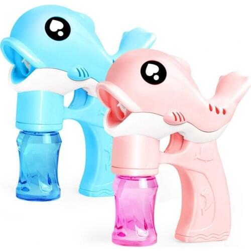 Cute Cartoon Dolphin Shape Automatic Sound Lighting Blowing Bubble Machine with Sound Light Kids Toy