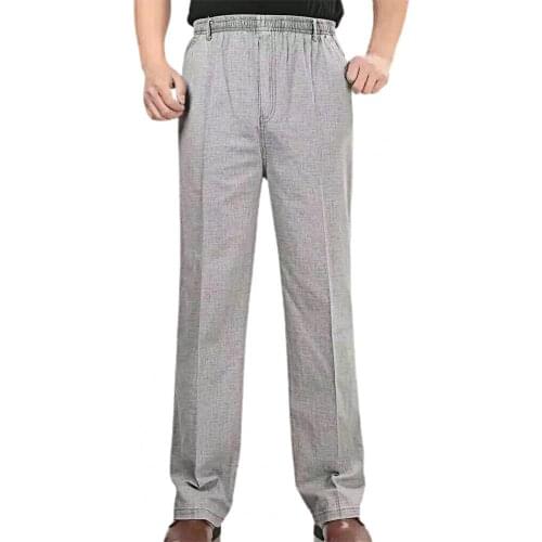 Plus Size Men Casual Pants Fashion Solid Color Elastic Waist High Waist Breathable Business Straight Trousers XL-5XL