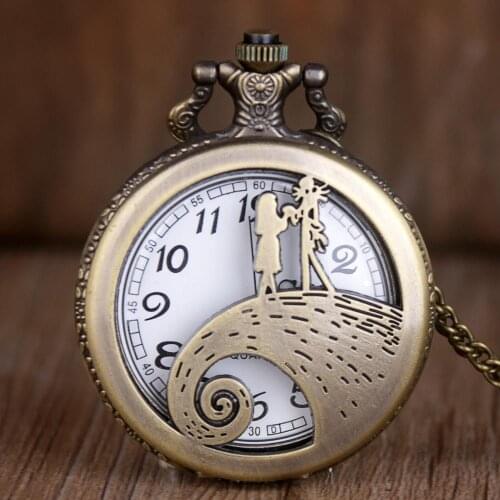 New Bronze Sally Jack Skellington Pocket Watch The Nightmare Quartz Pocket Watch Retro Pendant Fob Necklace Chain for Men Women