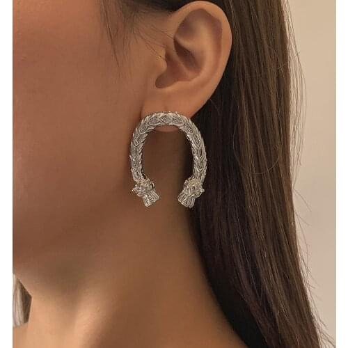 New Jewelry Retro Palace Style Dragon-shaped C-shaped Half Circle Earrings Ins Personality Exaggerated Alloy Earrings Women 2021