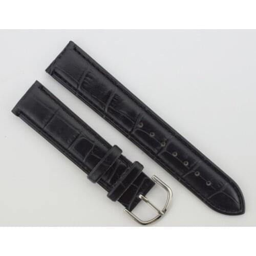 New Fashion Black High Quality Watchband Soft PU Leather Watches Strap Pin Buckle 20mm
