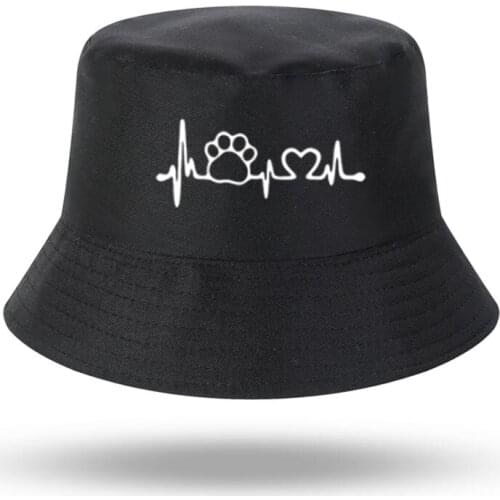 Summer Dog Cat Heart Pain Skull Funny Men Women Bucket Hat Outdoor Panama Fishing Cap Fisherman Hat Women Harajuku Fishing Hat