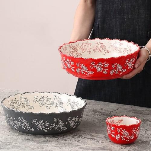 Under Glaze Hand-painted Ceramic Large Soup Bowl 2500ml Fish Noodle Pot Dinning Hall Dinnerware Cherry Pattern
