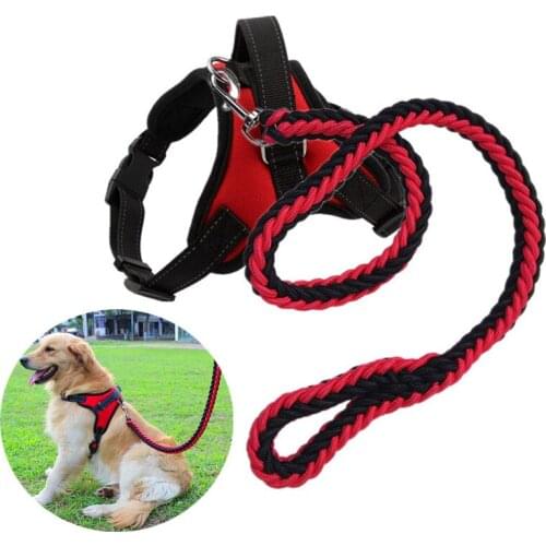 Strong Pet Dog Collar Harness Leash Set Adjustable Chest Strap Harness Vest Nylon Lead Leash Traction Rope Dogs Accessories