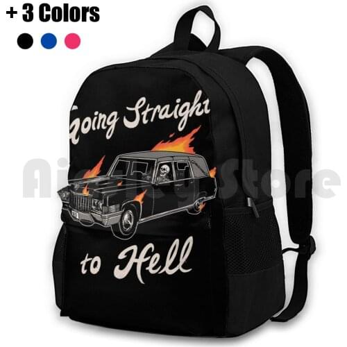 Going Straight To Hell Outdoor Hiking Backpack Riding Climbing Sports Bag Hell Hearse Dead Death Skeleton Ride Devil Demon