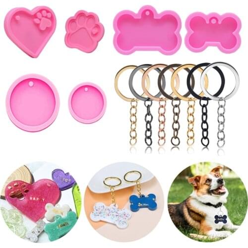 DIY Dog Tag Bone Shaped Keychain Casting Silicone Mould Key Chain Pendant Crystal Epoxy Resin Molds Jewelry Making Tools