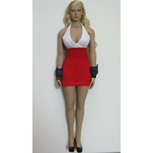 Custom 1:6 Figure Red&White Sexy Female Dress For 12" Phicen Body Doll