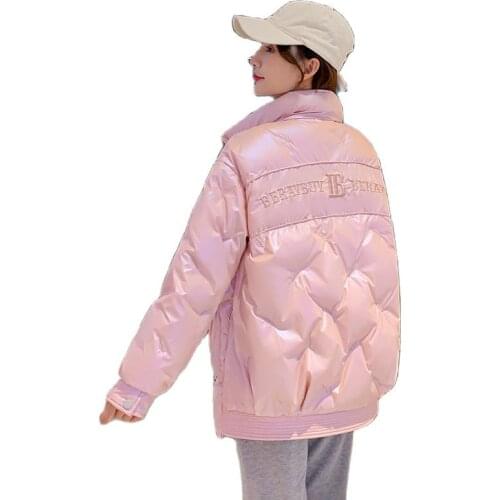 Chic Women Winter Short Glossy Embroidery Windproof Bubble Coat Outwear Overcoat Oversized Puffer Jacket Cotton Padded Parkas