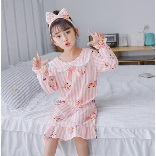 Spring Girls Nightgown Children Clothing Cotton Nightdress Toddler Cartoon Sleepwear Princess Pajamas Kids Homewear Sleepdress