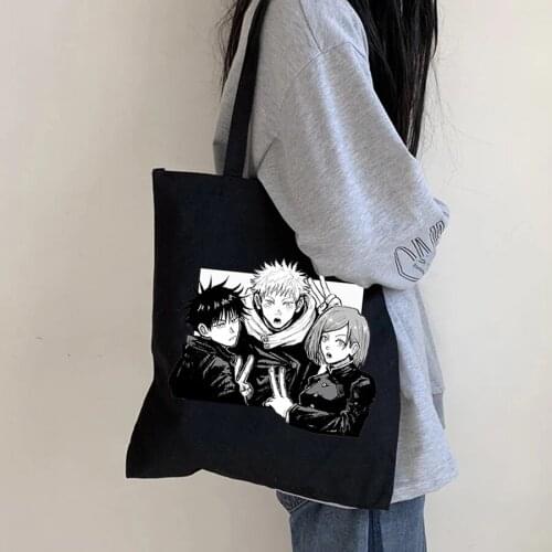 Yuji Itadori jujutsu kaisen Women Handbag Cartoon Fashion Canvas Tote Bag With Zipper Large Brand Shoulder Shopping Bags Korean