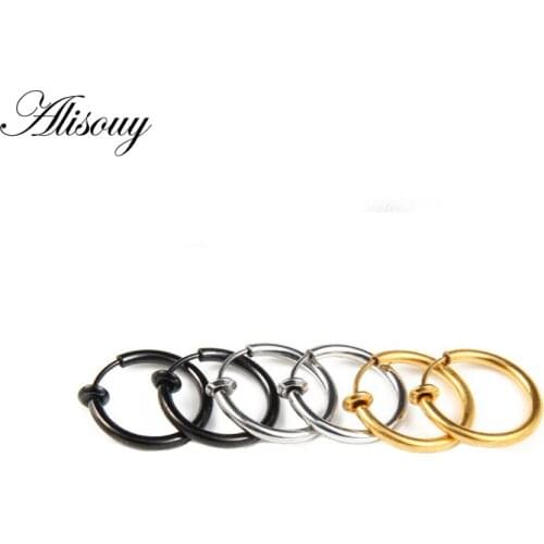 Alisouy 1PC Hot Sale Black Steel color Stealth Clip On Earrings For Women Men NO Hole Clip Earrings ear Cuff Nose Clips