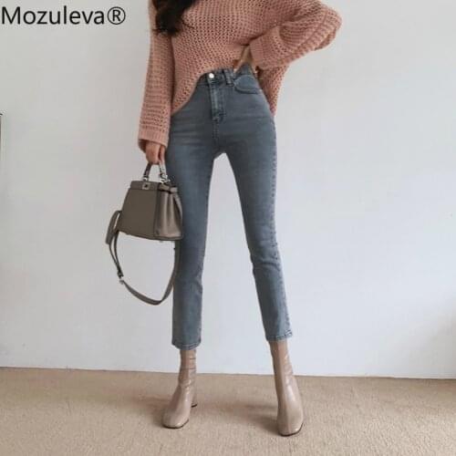 Mozuleva 2021 Spring Waist Jeans Women Show High Ankle-Length Pants Button Fly Woman Jeans Ripped Jeans for Women