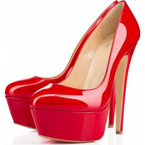 Candy Color Platform Women High Heels Shoes Round Toe Patent Leather Pumps Woman Sexy Party Wedding Shallow Ladies Shoes Size 42