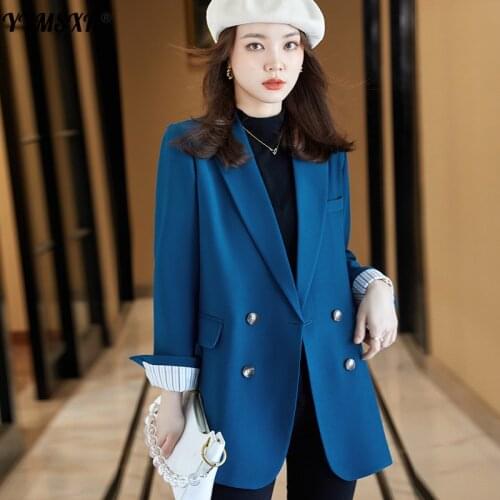 High-quality Loose Women Suit 2021 Autumn and East Korean Style Double-breasted Long-sleeved Ladies Jacket Office Business Wear