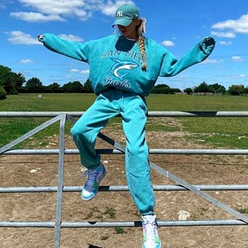 2021 Winter New Streetwear Tracksuits Vintage Letter Print Sweatshirt Pants Suits Women Two Piece Set Plus Size Fashion Clothes