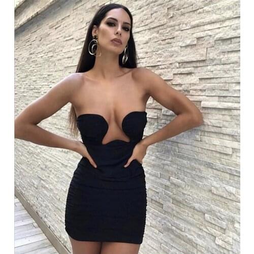 Newest 2021 Sexy Strapless Backless Mesh Ruched Black Sky Blue Women Summer Dress Designer Fashion Evening Party Dress Vestido
