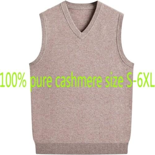 New Fashion Pure Cashmere Male Autumn Thickened Sweater V-neck Casual Computer Knitted Thick Vest, Sleeveless Plus Size S-5XL6XL