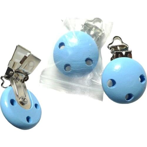 25PCS #14 LIGHT BLUE Natural Wood Baby Pacifier Dummy Holder Clips