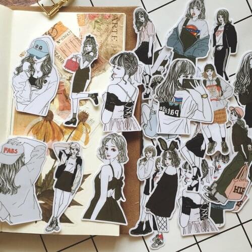 27PCS Vintage stickers Japanese fashion figure wear girl account DIY scrapbook album project card happy plan decoration stickers