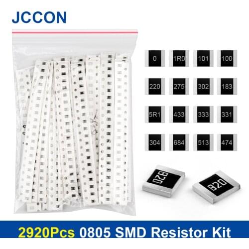 2920Pcs 0805 SMD Resistor Assorted Kit 0 R 1R~1M ohm 146Values x 20Pcs=2920Pcs Sample Kit Chip Fixed Resistor DIY
