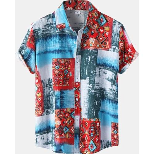 58# Men Hawaiian T Shirt Flower Breathable Lapel Short Sleeve Clothing 2021 Summer Casual Beach Streetwear Camisa Hombre