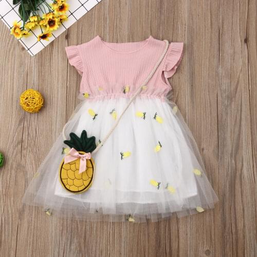 Children Summer Clothing Newborn Infant Kid Baby Girl Toddler Ruffle Tutu Dress Princess Party Dress Sundress Pineapple Bag