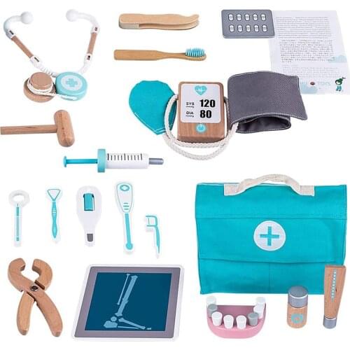 Children Pretend Play Doctor Toys Wooden Doctors Case Role Play Pretend Toy Set With Stethoscope Otoscope And Dental Mirror Toy