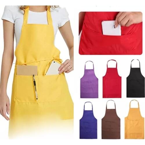 Kitchen Aprons Adjustable Women Men Cooking Apron for Chef Waiter BBQ Hairdresser Adult Aprons with Pocket Pure Color