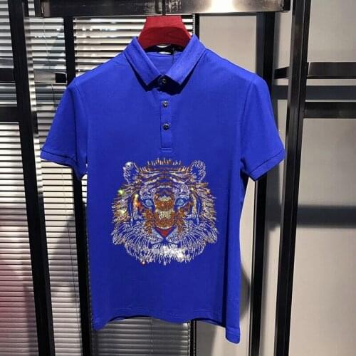 Famous Hip-Hop High Quality Gradient Tiger Mens Polo Short Sleeved Quick Delivery Perfect Shirt Hot Drill Lapel Trend Tops
