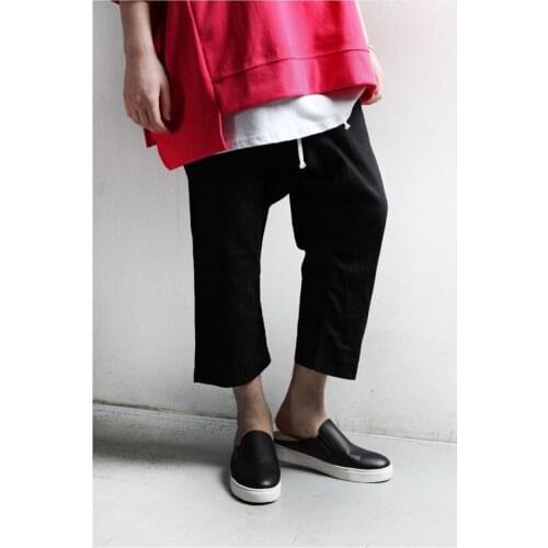 Summer new mens comfortable and breathable linen low crotch pants