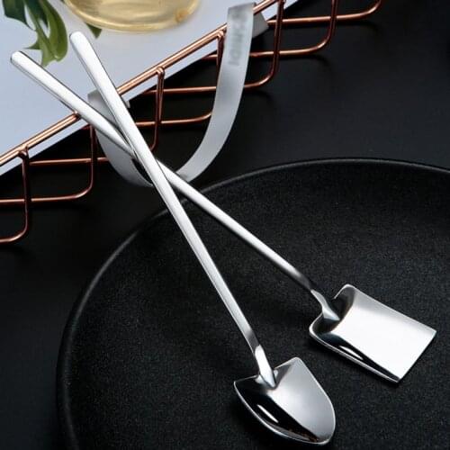 Stainless Steel Ice Cream Coffee Spoon Shovel Shape Shell Tea Spoons 2 Options Afternoon Tea Dessert Long Handle Spoon