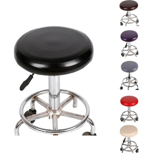 Fashion Round Chair Cover Bar Stool Cover Elastic Seat Cover Chair Protector Solid Color Home Chair Slipcover PU Leather Covers