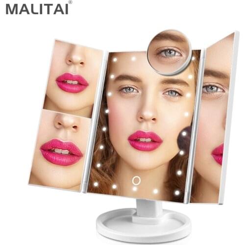 Fashion Novelty LED Vanity Makeup Mirror light Touch Screen Dimmable 1X/2X/3X/10X Magnification Tri-Folded Dressing Table lamp