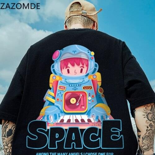 ZAZOMDE 2021 Mens T-shirt High Quality Cotton Cool Tees Funny Astronaut Print Tops Casual Loose Men O-neck T-shirt men Tshirts