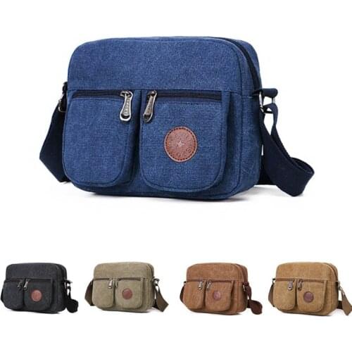 Outdoor Travel Mens Crossbody Bag Canvas Fabric Messenger Bag Small Cycling Backpacks With Multiple Pockets