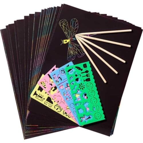 Scratch Paper Art Set Rainbow Magic Scratch Paper 50 PCS for Kids Black Scratch it Off Art Crafts Kits Notes Boards