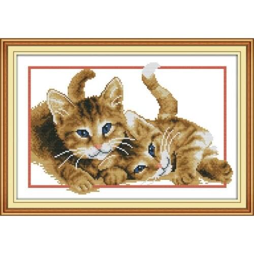Two baby cats cross stitch kit 14ct 11ct cartoon animal patterns count print canvas stitching embroidery DIY handmade needlework