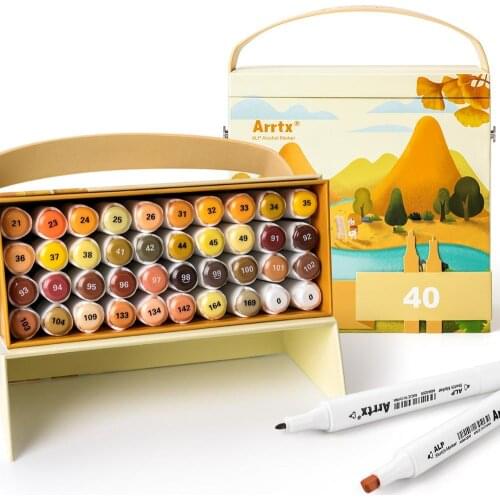 Arrtx ALP 40 Colors Alcohol Marker Yellow Tune Marker Pen Set Perfect for Light, Flame, Harvest Wheat Fields, Fallen leaves