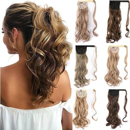Kong&Li Wave Clip In Hair Ponytail False Hair 22" Ponytail Hairpiece With Hairpins Synthetic Ponytail Hair Extensions