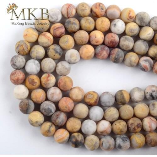Natural Stone Dull Polished Crazy Agates Round Beads Spacer Loose Beads For Jewelry Making 4-12mm DIY Bracelet Jewellery 15"