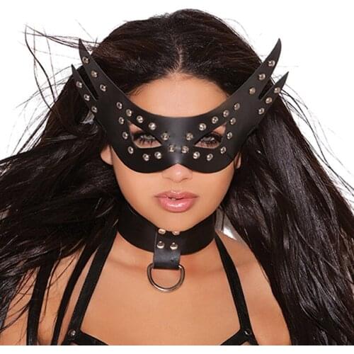 New Arrival Novelty Women And Girl Steampunk Style Faux Leather Black Eye Mask With Studs For Masquerade Ball Halloween Party