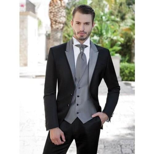 New Arrival Groom Tuxedo Black Groomsmen Peak Lapel Wedding/Dinner Suits Best Man Bridegroom (Jacket+Pants+Tie+Vest) B535