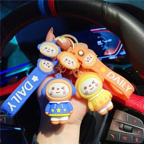 New PVC Earphone Teenager Doll Metal Keychain Blue Orange Pendant Cute Bag Car Keyring Jewelry Lanyard Men Women Couple Gift