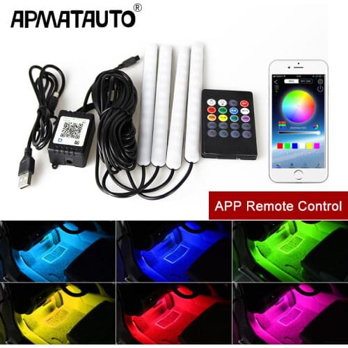 Car Atmosphere Light Foot Lamp RGB USB 4 In 1 Music Voice APP Remote Control Auto Interior Decoration Ambient LED Strip Light